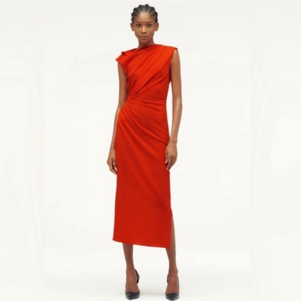 Zara Narcisco Rodriguez orange ruched draped midi dress size Extra Small XS NWT